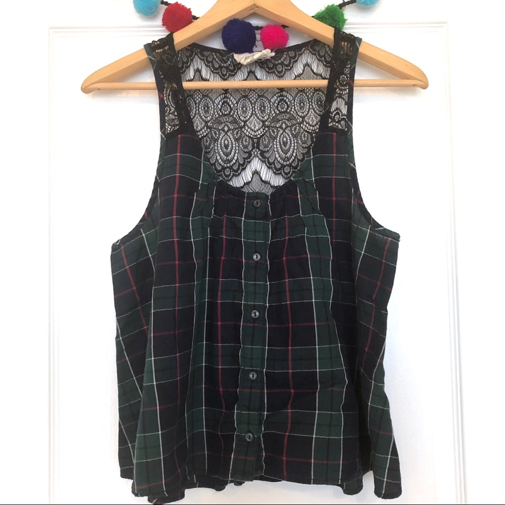 Denim & Supply Ralph Lauren Green Plaid Lace Top